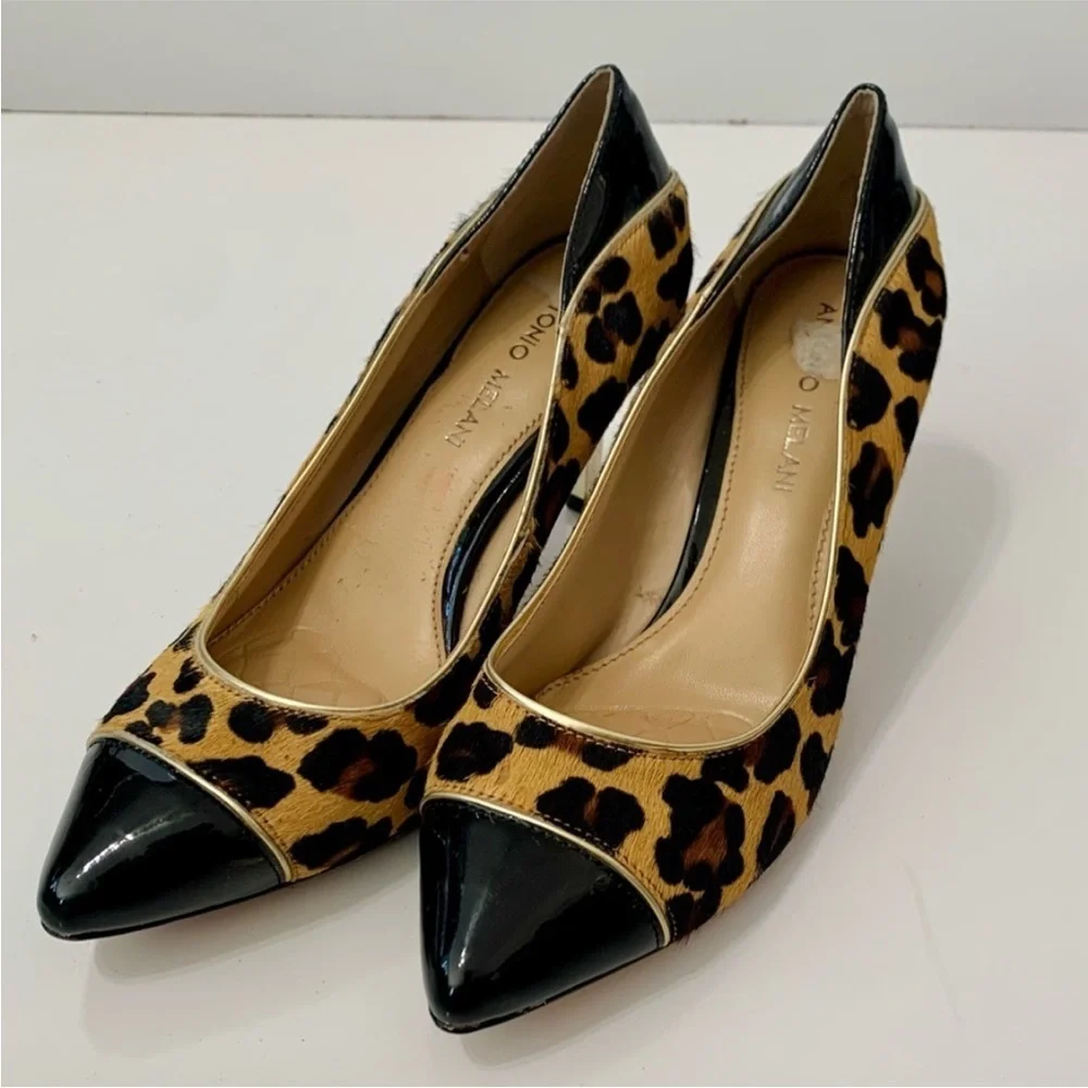 Antonio Melani cheetah calf hair patent leather toe metalic heel pump’s 7.5M